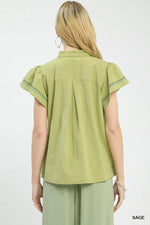 Umgee Embroidered Flutter Sleeve Blouse