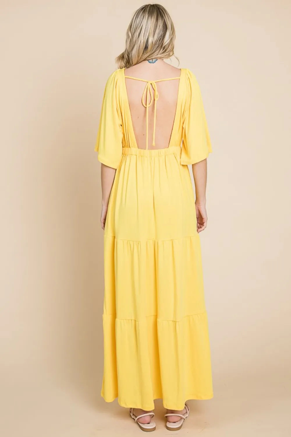 Culture Code Backless Plunge Half Sleeve Tiered Dress - Ladyez