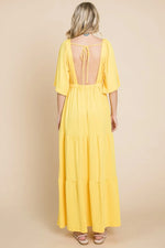 Culture Code Backless Plunge Half Sleeve Tiered Dress - Ladyez