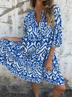 Full Size Printed Notched Half Sleeve Dress Plus Size
