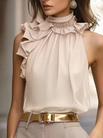 Ruffle High Neck Sleeveless Top