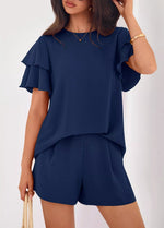 Ruffle Sleeve Top and Shorts Two-Piece Set