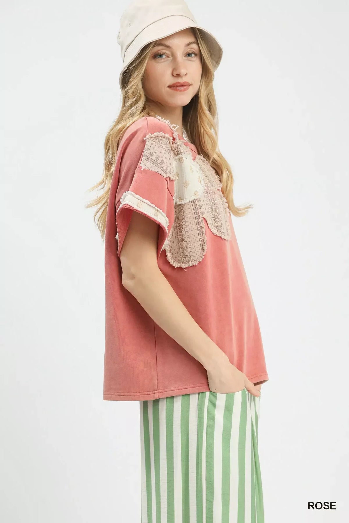 Umgee French Terry Top with Flower Patch