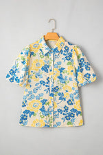 Printed Puff Sleeve Button Down Summer Shirt