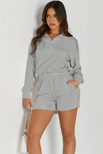 Half Button Sweatshirt and Shorts Active Set - Ladyez