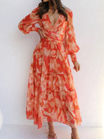 Floral Print Lantern Sleeve Maxi Dress - Ladyez