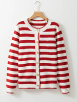 Button Down Striped Long Sleeve Cardigan