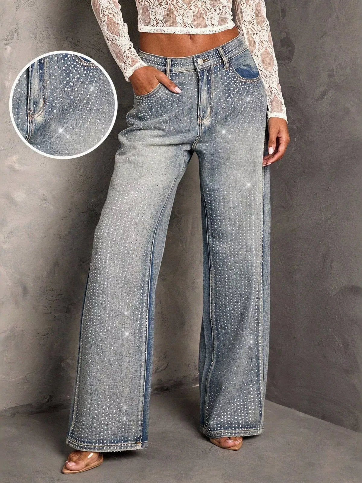 Rhinestone Wide-Leg Jeans