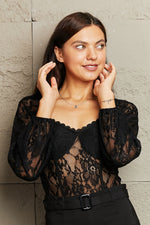 Perfee Lace Long Sleeve Bodysuit - Ladyez