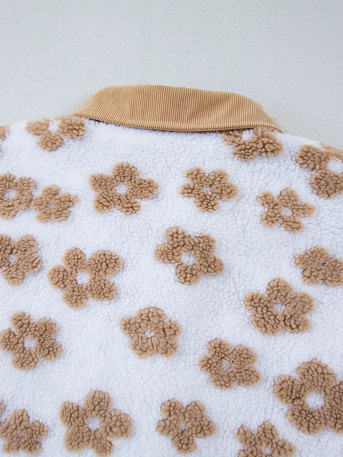 Flower Pattern Button Up Fleece Jacket