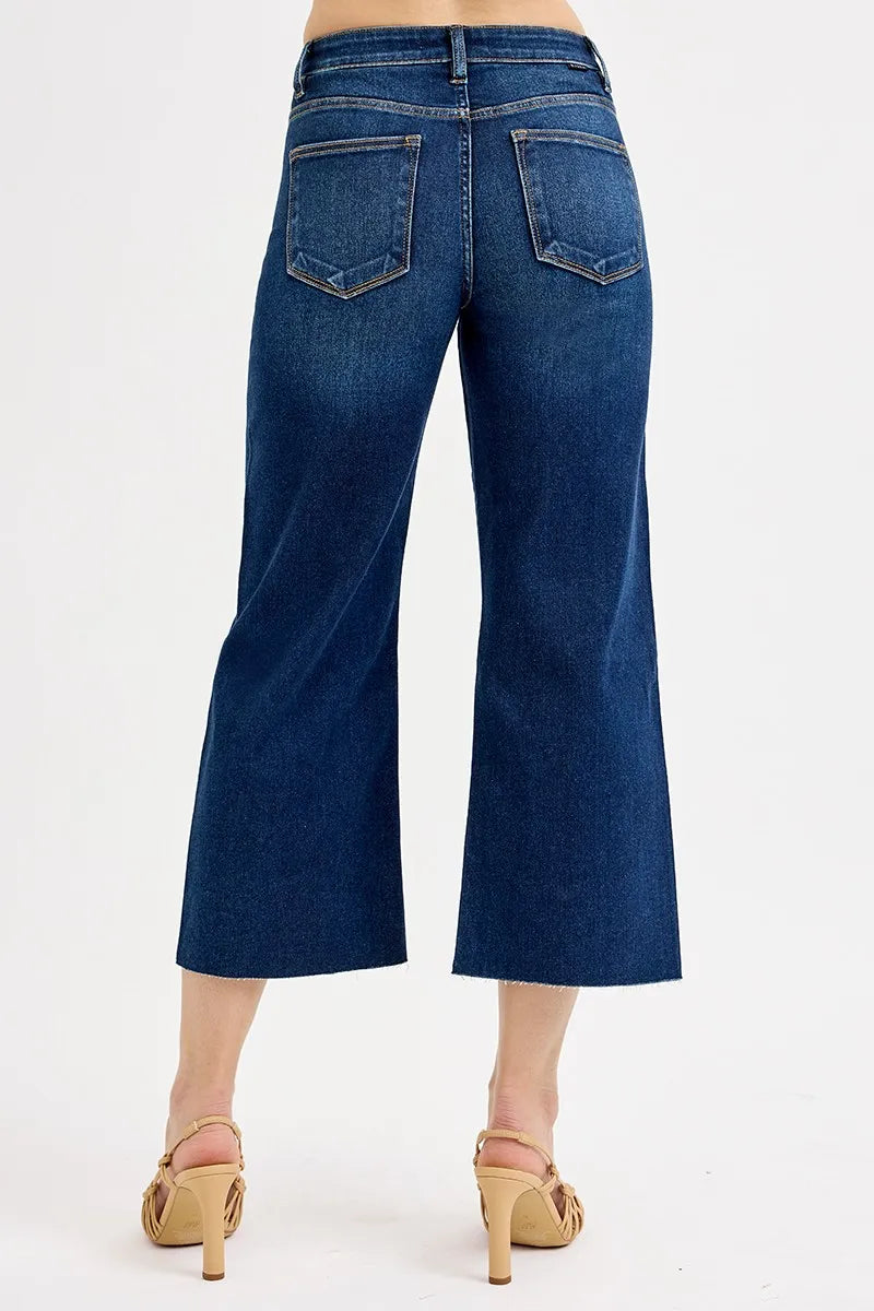 RISEN Full Size Tummy Control High Rise Crop Wide Jeans Plus Size - Ladyez