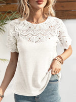 Round Neck Short Sleeve Crochet Top