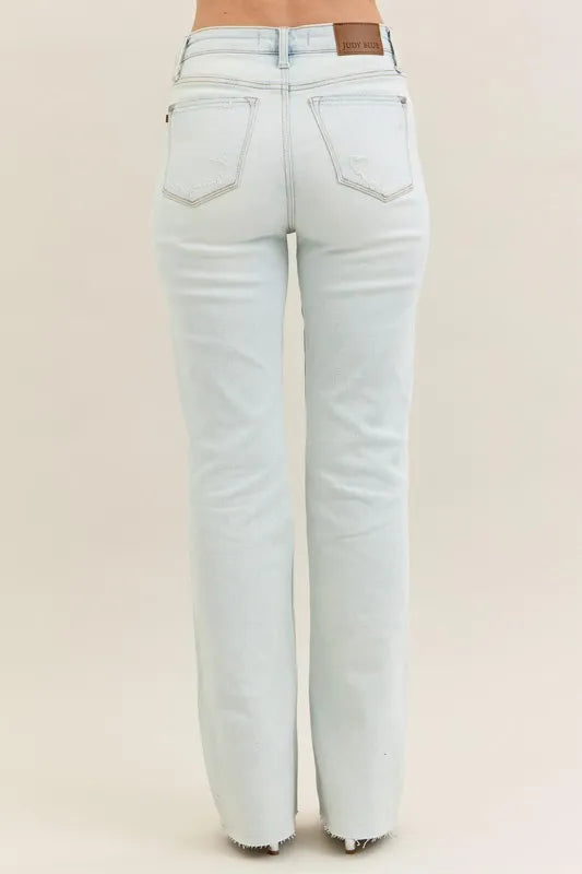 Judy Blue Full Size Destroy & Fray Hem Bootcut Jeans Plus Size - Ladyez