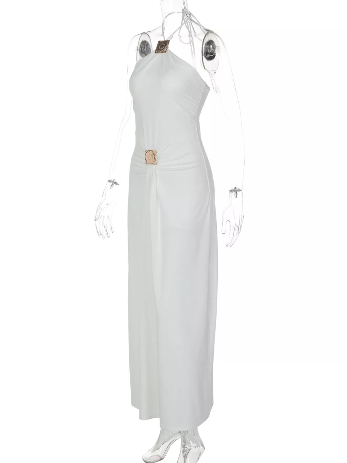 Backless Ruched Halter Neck Maxi Dress