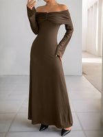 Off-Shoulder Long Sleeve Bodycon Maxi Dress - Ladyez