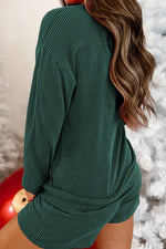 MERRY Round Neck Long Sleeve Top and Shorts Lounge Set - Ladyez