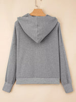 Waffle Splicing Zip Up Front Button Hooded Jacket