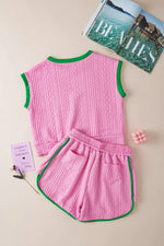 Contrast Trim Round Neck Top and Shorts Set