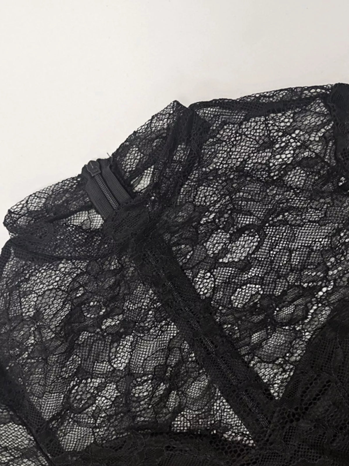 Lace Sheer Mock Neck Long Sleeve Maxi Dress