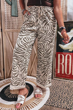Multicolour Western Print Zebra Pattern Elastic Waist Pocket Pants
