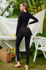 Mock Neck Long Sleeve One-Piece Swimwear - Ladyez