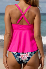 Crisscross Ruffled V-Neck Tankini Set - Ladyez