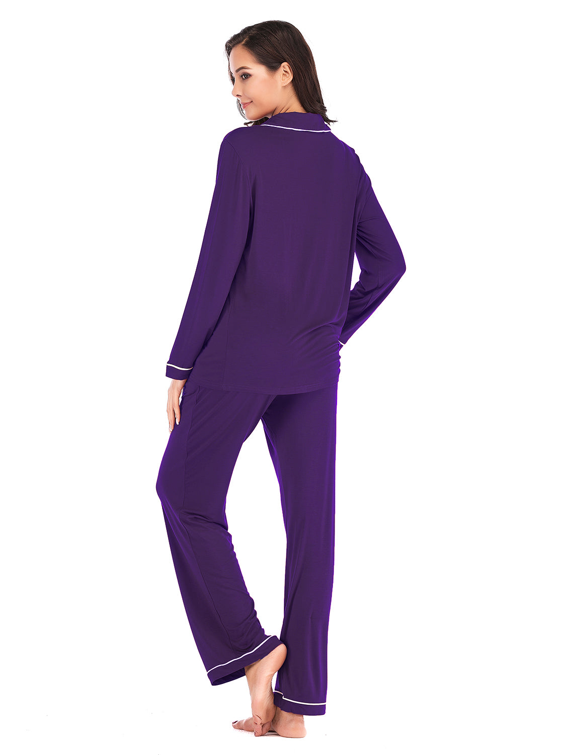 Collared Neck Long Sleeve Loungewear Set with Pockets - Ladyez