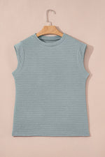 Solid Color Textured Crew Neck Top