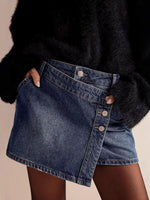 Asymmetrical Button-Front Denim Skort