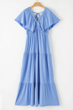 Ruffled V Neck Flutter Sleeve Maxi Dress