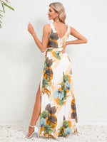 Slit Tied Printed Surplice Dress - Ladyez