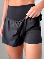 Solid Color Ribbed Patchwork High Waist Athletic Shorts