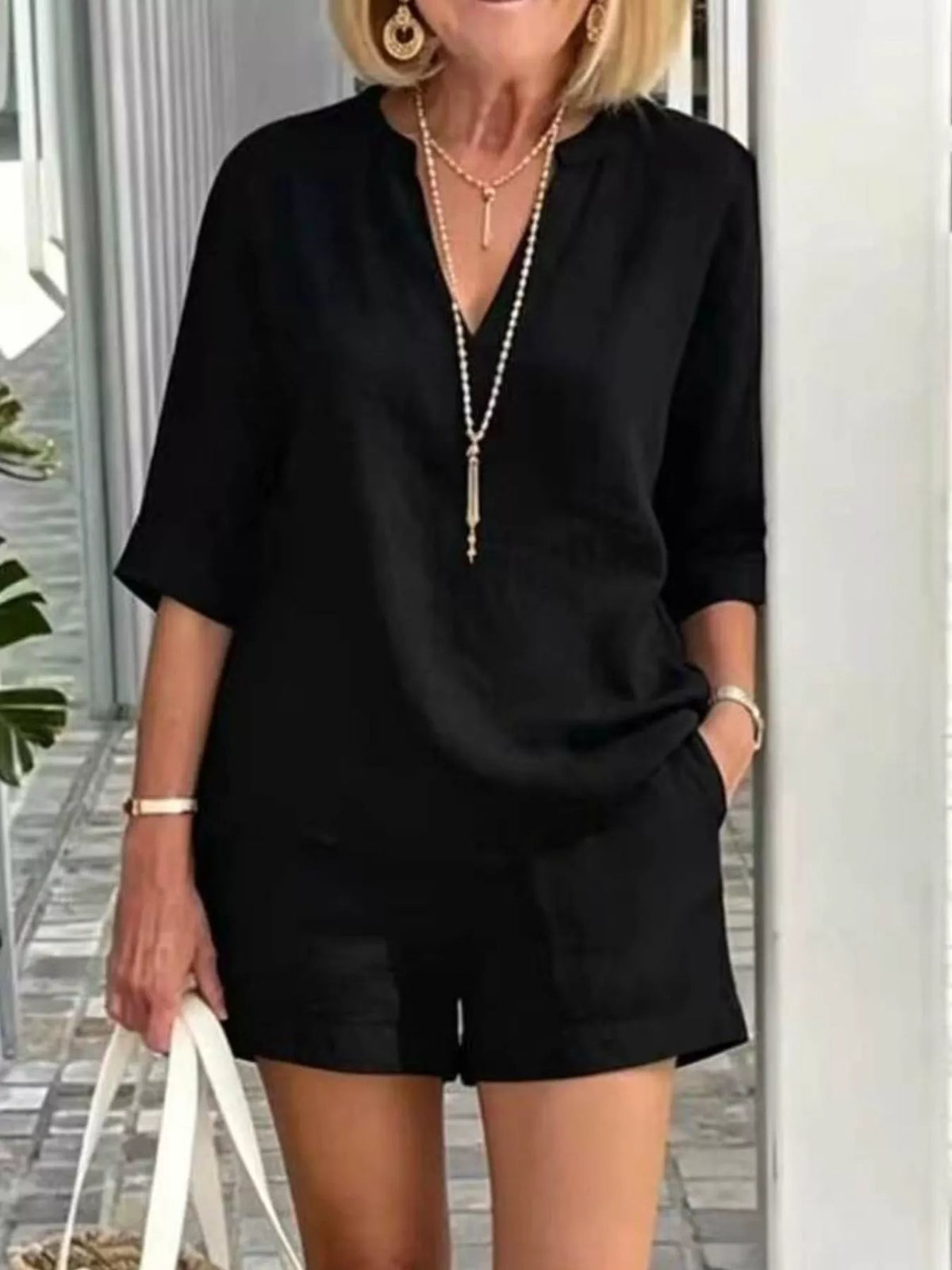 Full Size Half Sleeve Top and Shorts Set Plus Size