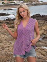 Button Down Eyelet V-Neck Sweater Vest