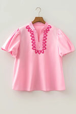 Embroidered Detail Puff Sleeve Cotton Blouse