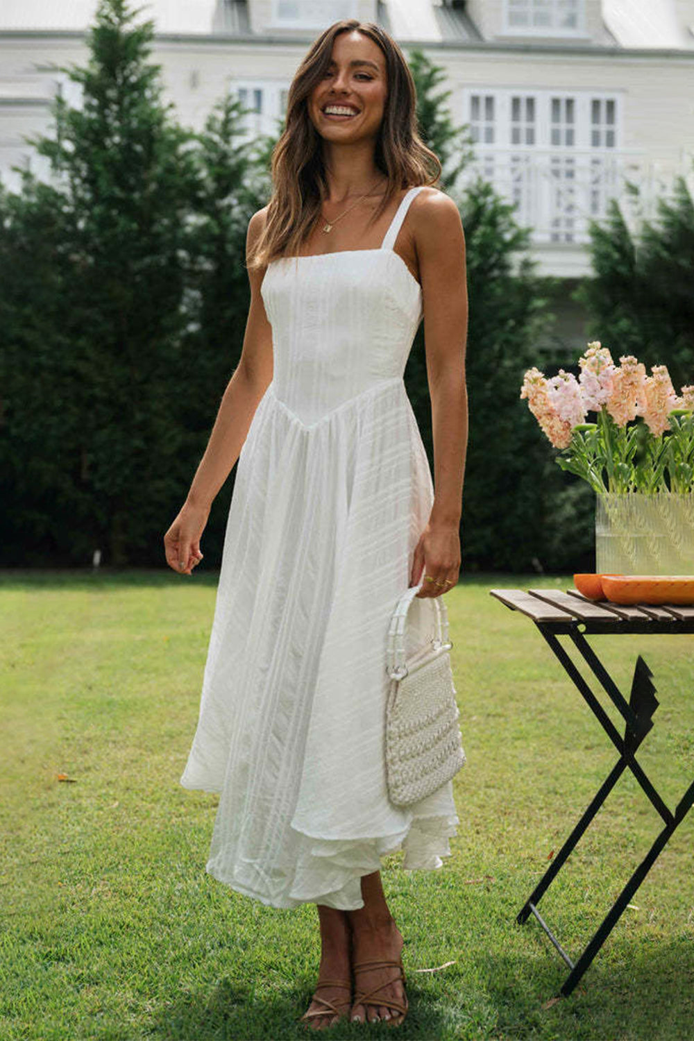 Square Neck Wide Strap Cami Dress - Ladyez