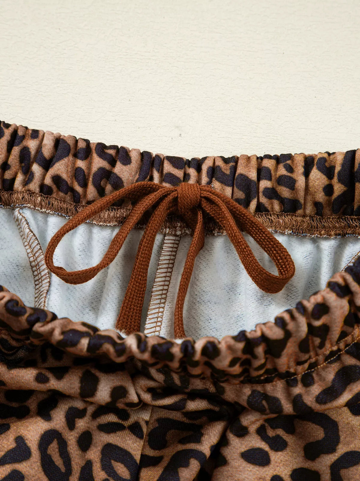 Leopard Print Contrast Trim Long Sleeve Top and Pants Set