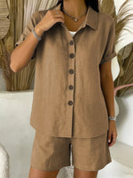 Full Size Button-Up Shirt and Shorts Set Plus Size