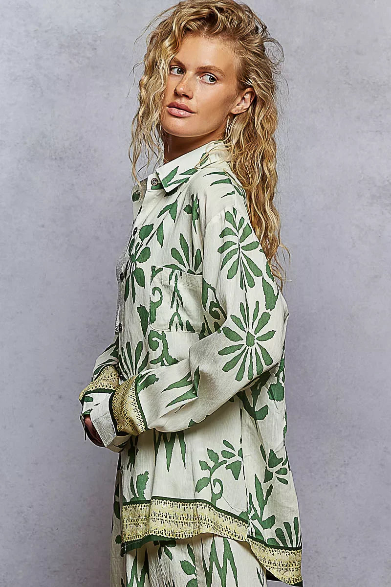 POL Button Down Floral Long Sleeve Shirt