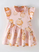 Children's Sweet Citrus Print Ruffle Sleeve Dress