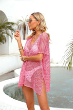 Angel Wings Openwork V-Neck Half Sleeve Cover Up - Ladyez