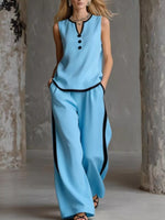 Full Size Contrast Trim Sleeveless Top and Pants Set Plus Size