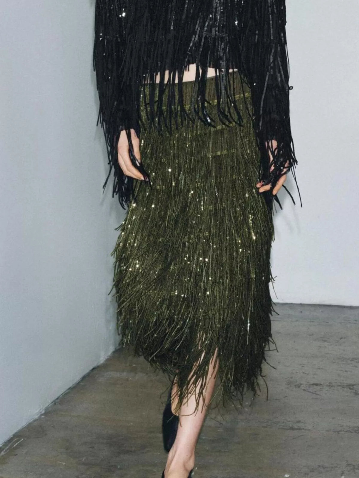 Fringe Long Sleeve Shirt & Skirt Set
