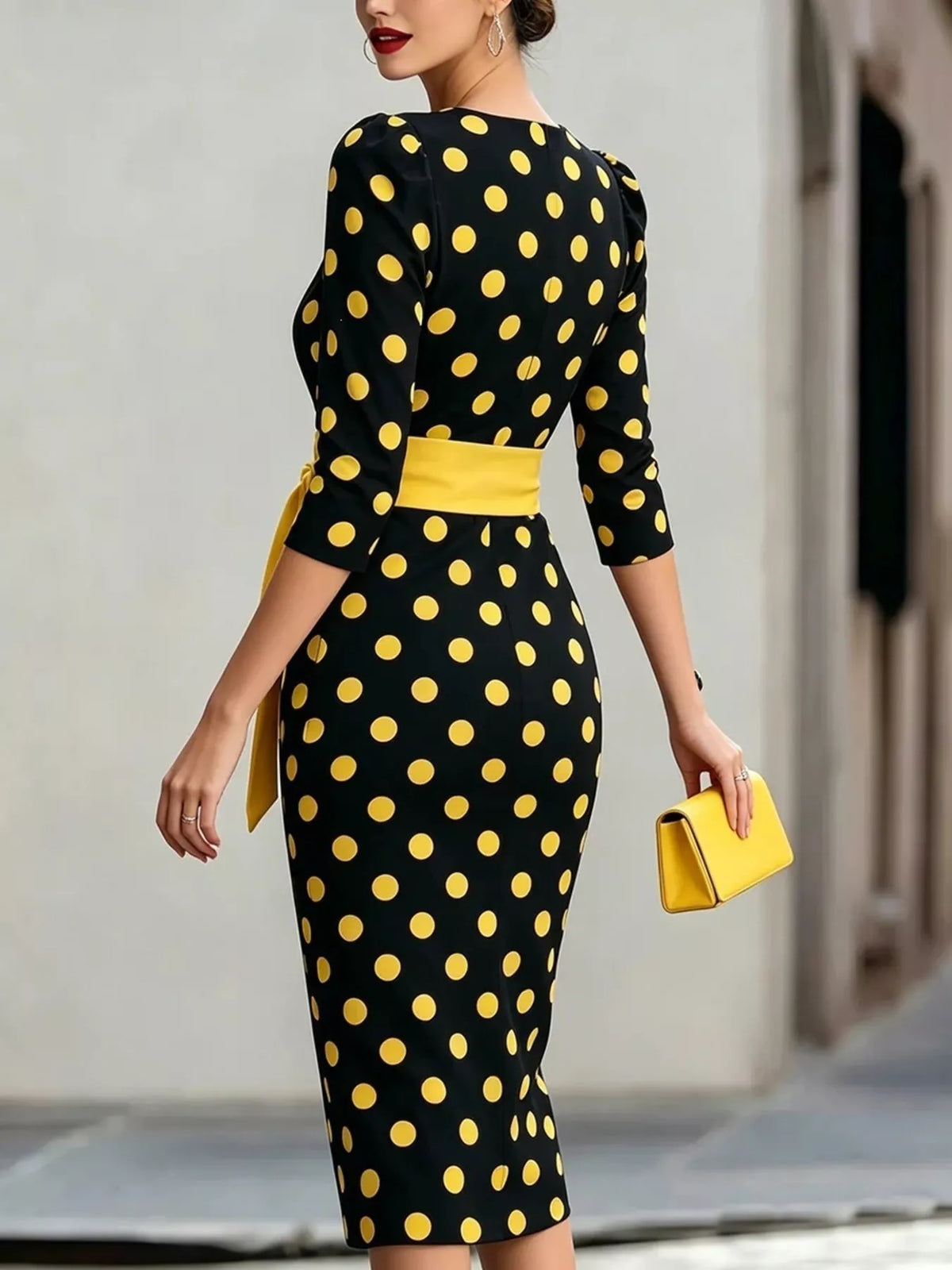 Full Size Polka Dot 3/4 Sleeve Dress Plus Size