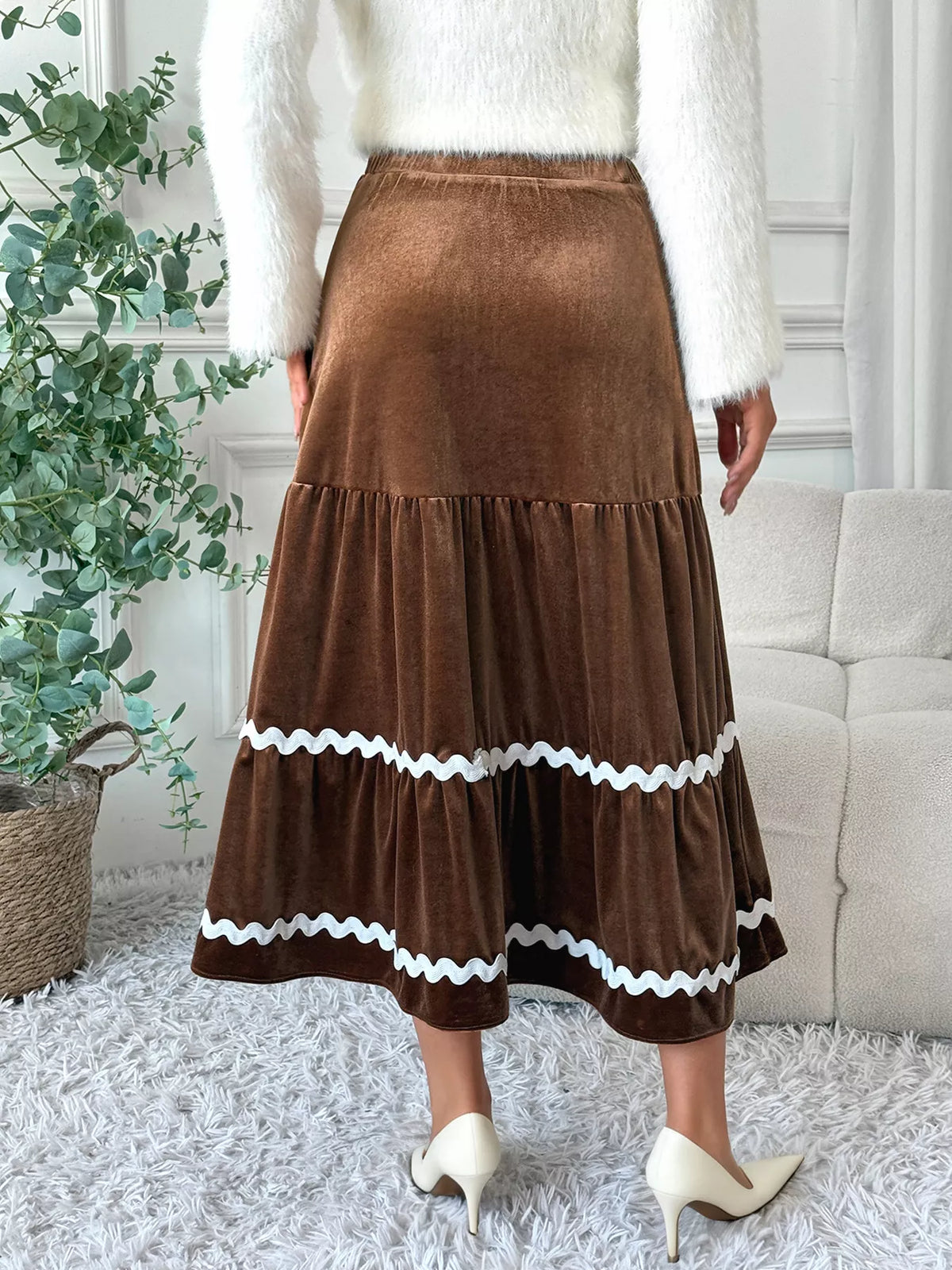 Velvet Tiered Midi Skirt