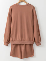 COFFEE Round Neck Sweatshirt and Shorts Set