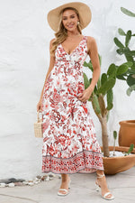 Printed V-Neck Wide Strap Dress - Ladyez