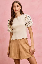 SO ME Polka Dot Contrast Woven Ballon Sleeve Blouse