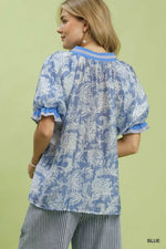 Umgee Floral Print Puff Sleeve Top