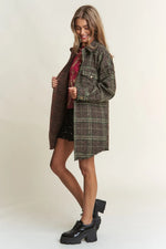 J.NNA Snap Down Tweed Plaid ContrastLongline Shacket